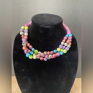 colorful multicolor three strand bead necklace rainbow tones vintage